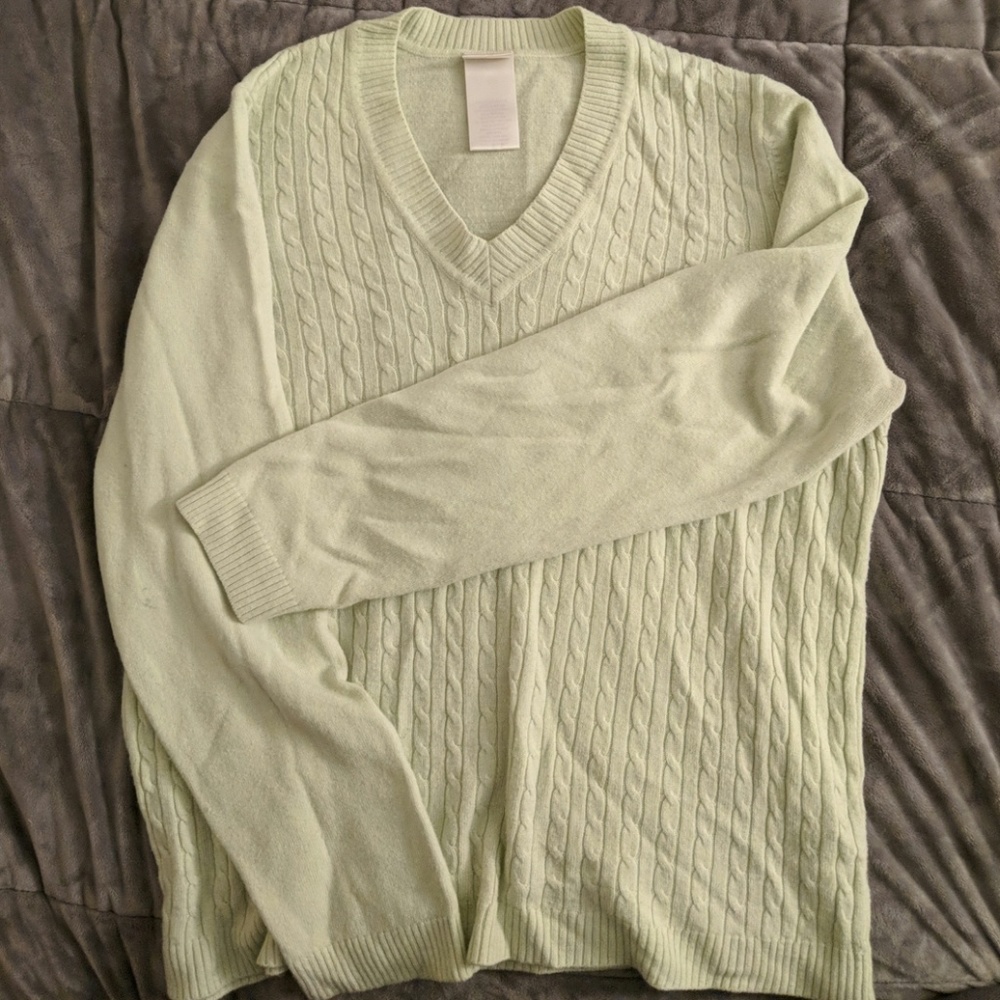 Green cable knit sweater